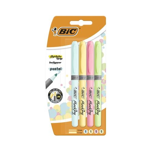 Zakreslacze BIC Highlighter Grip Pastel 4szt