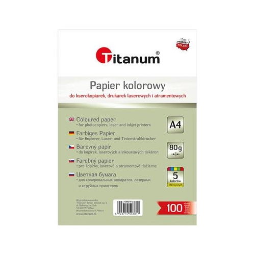 Papier kolorowy Titanum A4/100 80g 5xkol INTENSYWN-35461