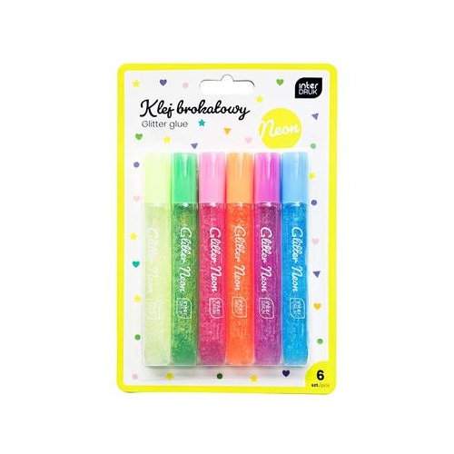 Klej brokatowy do dekoracji 6x10,5ml Neon